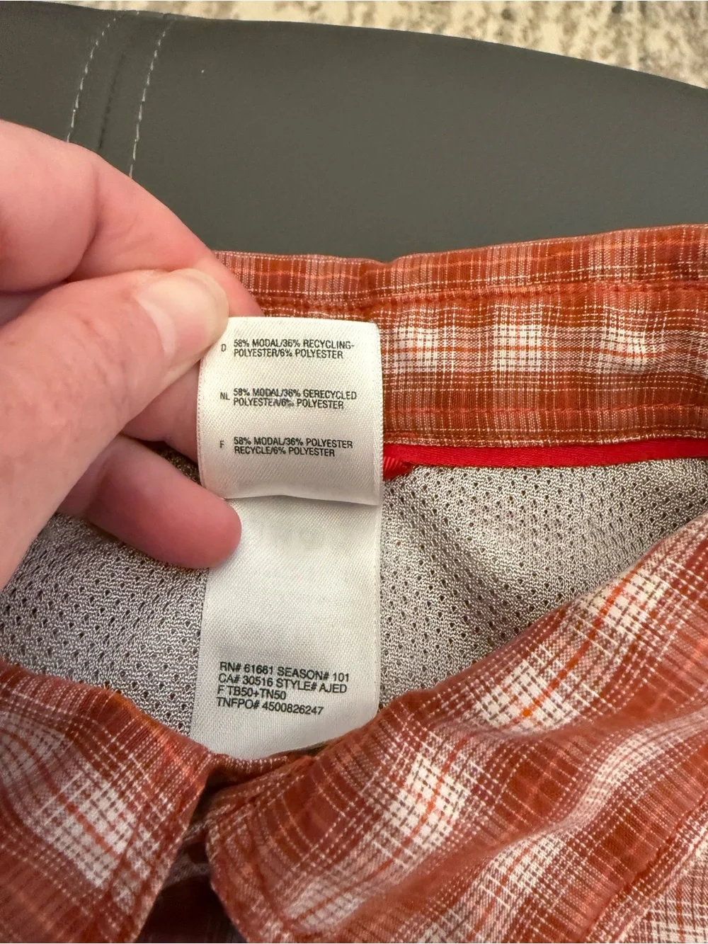 The North Face Hiking Button Down Mens XL Orange and Maroon Plaid